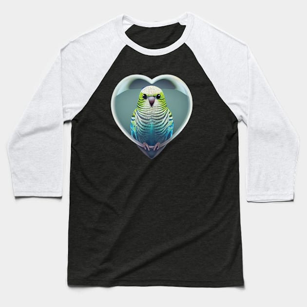 Cute Budgie In a Heart Shape on blue background. Perfect Valentines Bird Baseball T-Shirt by Geminiartstudio